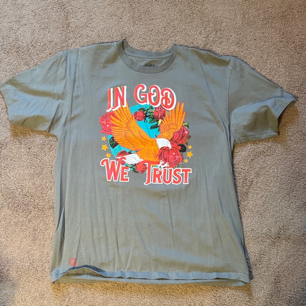 Graphic 'In God We Trust' Short Sleeve Tee - Olive